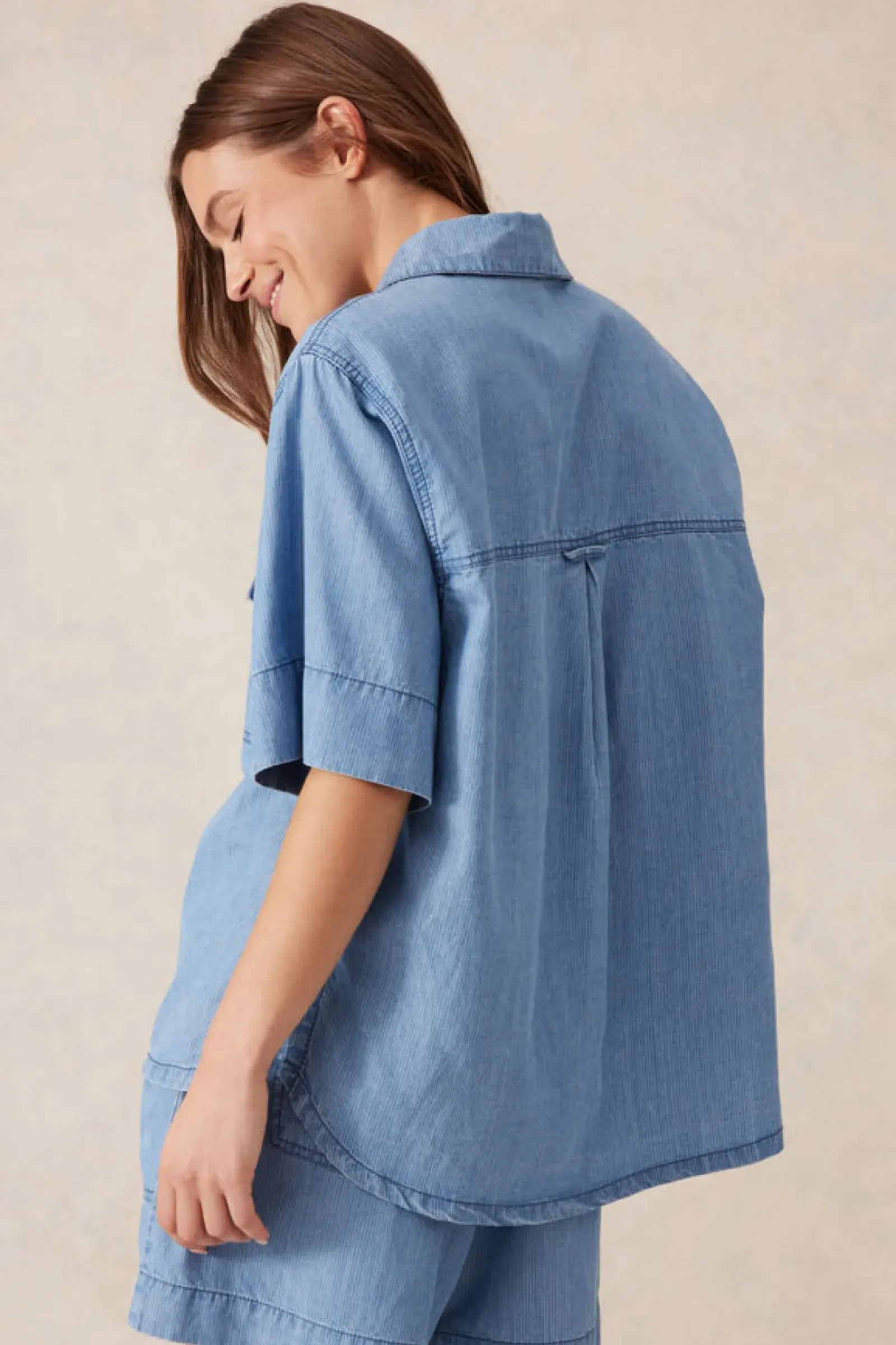 Women Ceres Life Relaxed Short Sleeve Shirt - Vintage Blue Pinstripe