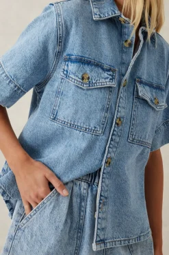 Women Ceres Life Short Sleeve Boxy Shirt - Vintage Blue Denim