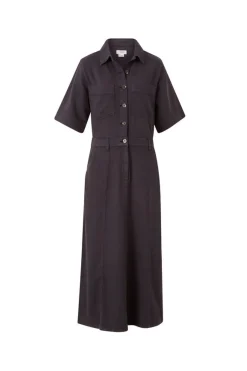 Women Ceres Life Short Sleeve Denim Midi Shirt Dress - Washed Black Twill