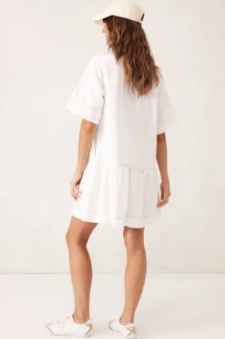 Women Ceres Life Short Sleeve Tiered Pocket Shirt Dress - Fresh Ecru