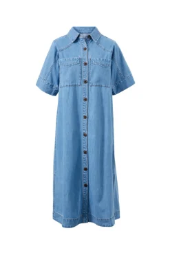 Women Ceres Life Short Sleeve Yoke Detail Midi Dress - Vintage Blue