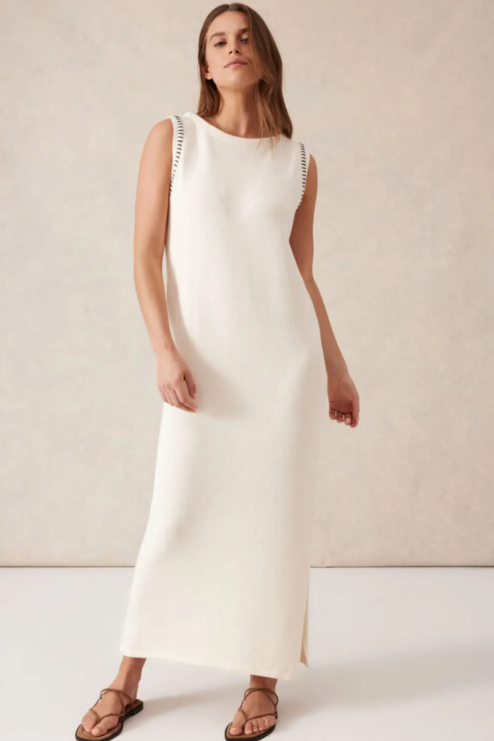 Women Ceres Life Sleeveless Boat Neck Knit Midi Dress - Eggshell