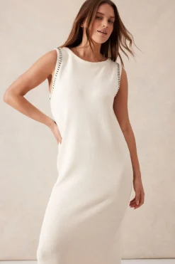 Women Ceres Life Sleeveless Boat Neck Knit Midi Dress - Eggshell