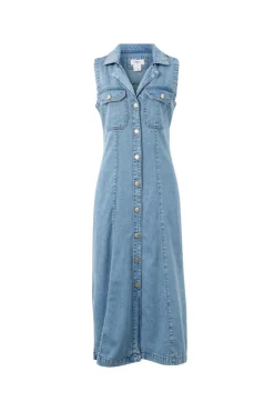 Women Ceres Life Sleeveless Panelled Midi Shirt Dress - Vintage Blue