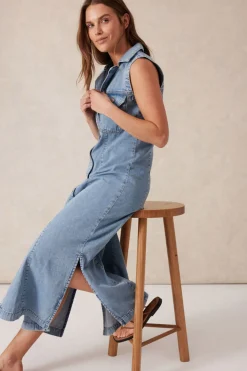 Women Ceres Life Sleeveless Panelled Midi Shirt Dress - Vintage Blue