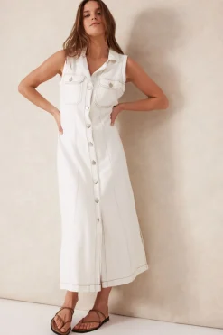 Women Ceres Life Sleeveless Panelled Midi Shirt Dress - Fresh Ecru