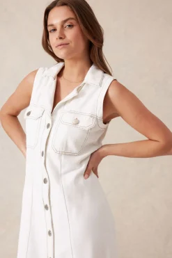 Women Ceres Life Sleeveless Panelled Midi Shirt Dress - Fresh Ecru