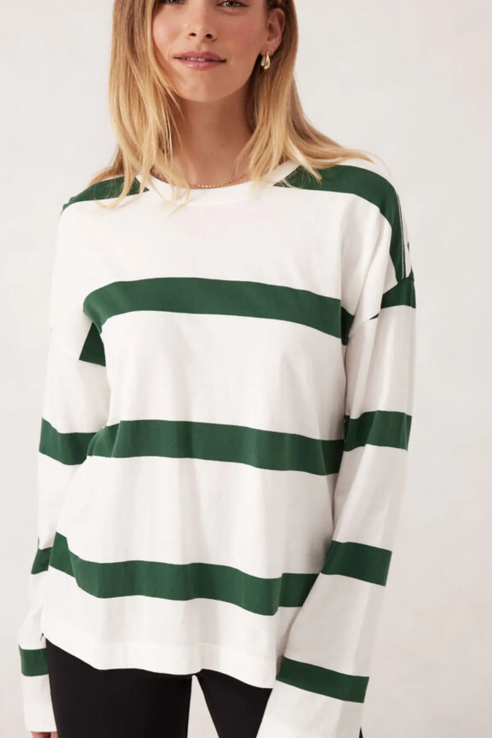 Women Ceres Life Slouchy Long Sleeve - Vanilla Pine Green Bold Stripe