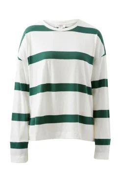 Women Ceres Life Slouchy Long Sleeve - Vanilla Pine Green Bold Stripe