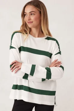 Women Ceres Life Slouchy Long Sleeve - Vanilla Pine Green Bold Stripe