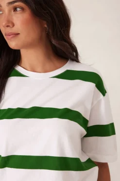 Women Ceres Life Slouchy Split Hem Tee - Winter Green Bold Stripe