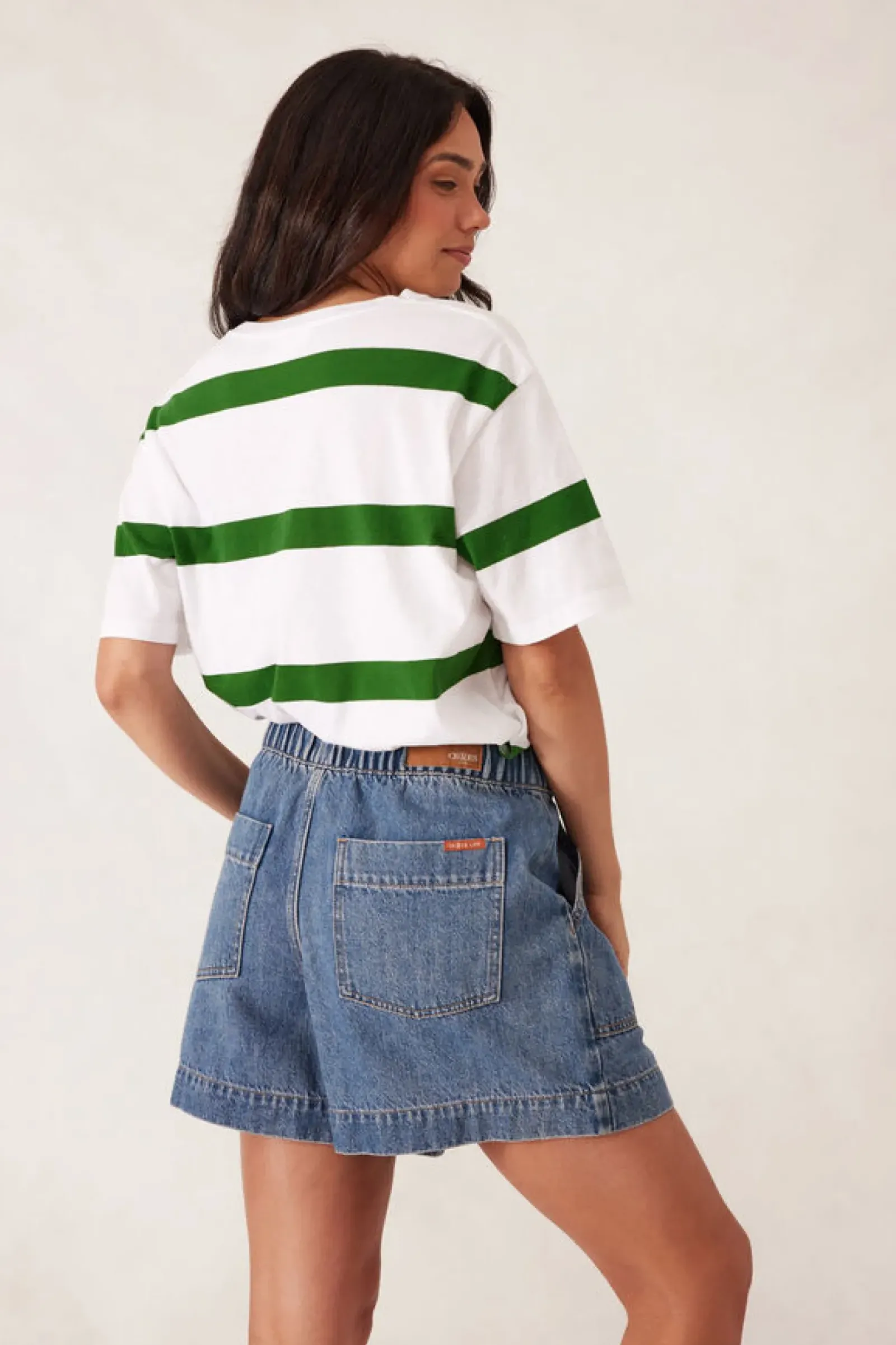 Women Ceres Life Slouchy Split Hem Tee - Winter Green Bold Stripe