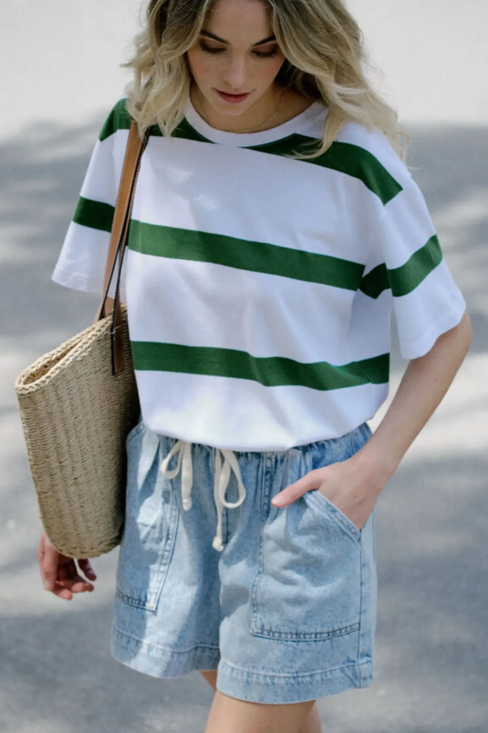 Women Ceres Life Slouchy Split Hem Tee - Winter Green Bold Stripe