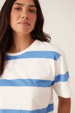 Women Ceres Life Slouchy Split Hem Tee - Vanilla/Pool Blue Bold Stripe