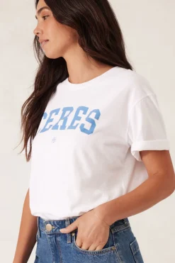 Women Ceres Life Slouchy Split Hem Tee - White/Ceres Varisty Pool Blue