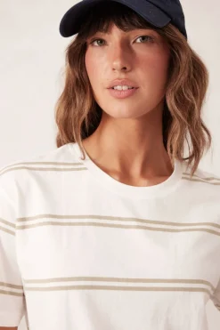 Women Ceres Life Slouchy Split Hem Tee - Vanilla/Matcha Double Stripe