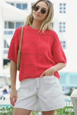Women Ceres Life Square Knit Boxy Tee - Heritage Red