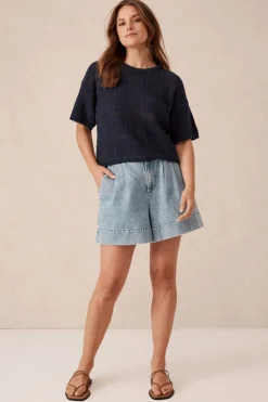 Women Ceres Life Square Knit Boxy Tee - New Navy