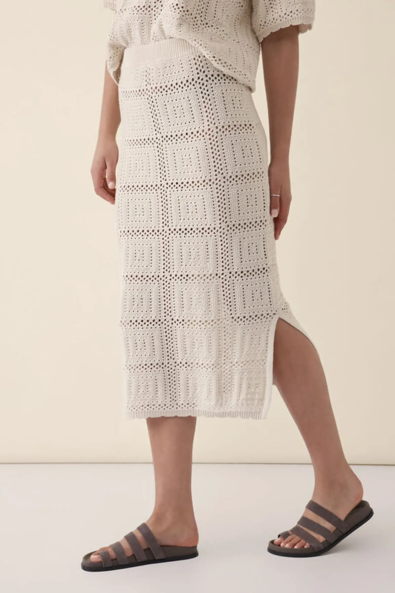 Women Ceres Life Square Knit Midi Skirt - Ecru