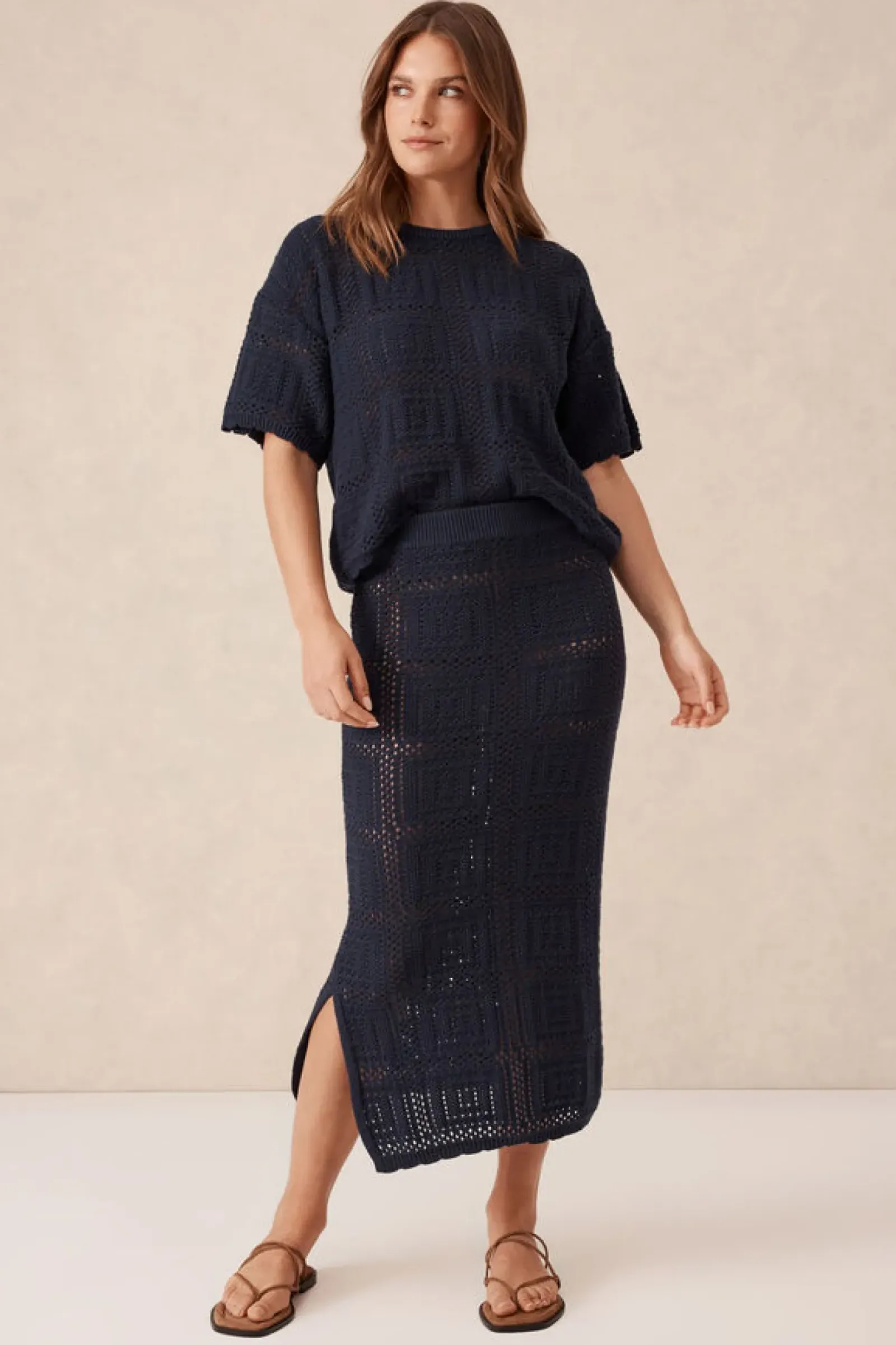 Women Ceres Life Square Knit Midi Skirt - New Navy