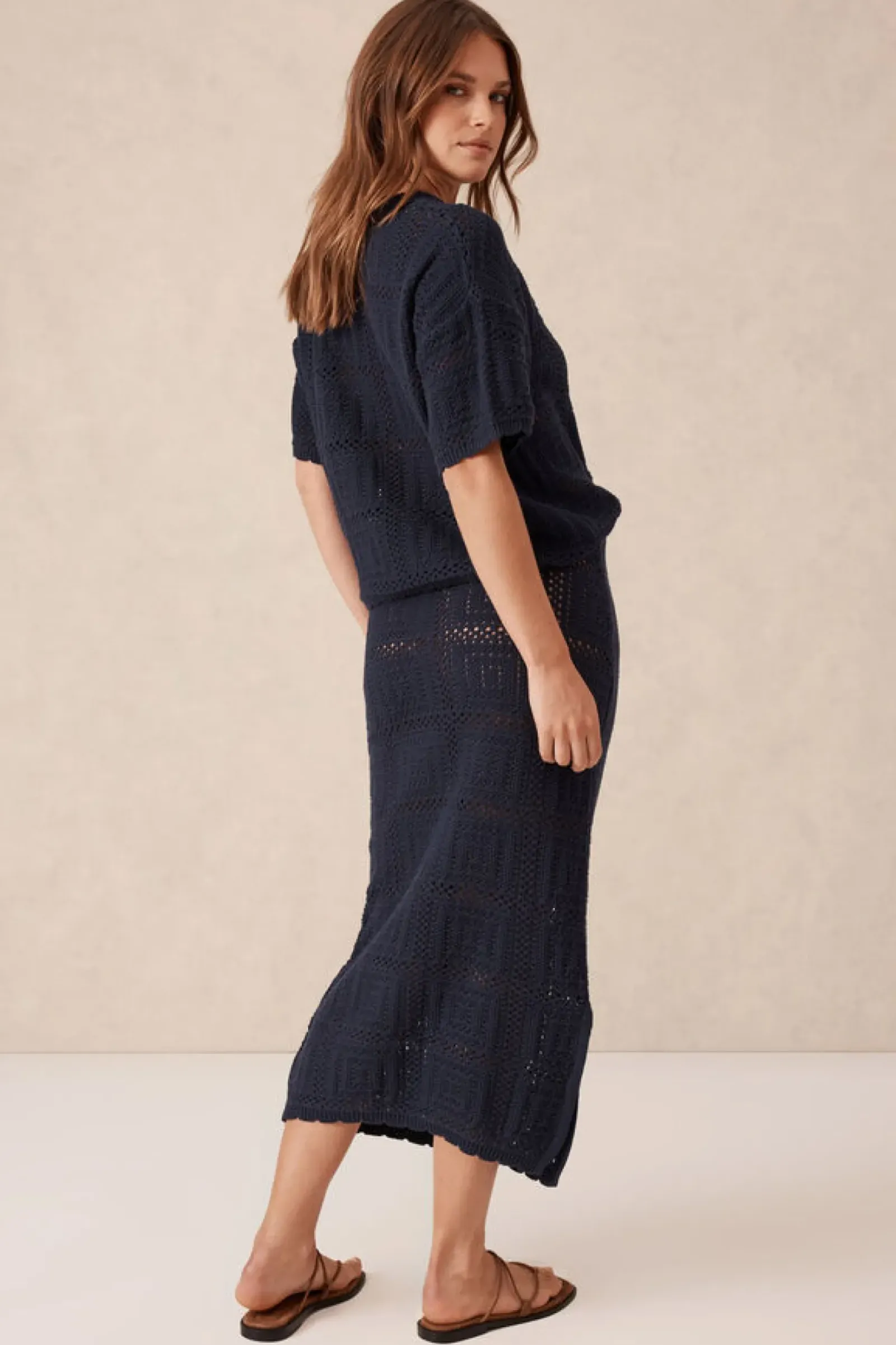 Women Ceres Life Square Knit Midi Skirt - New Navy