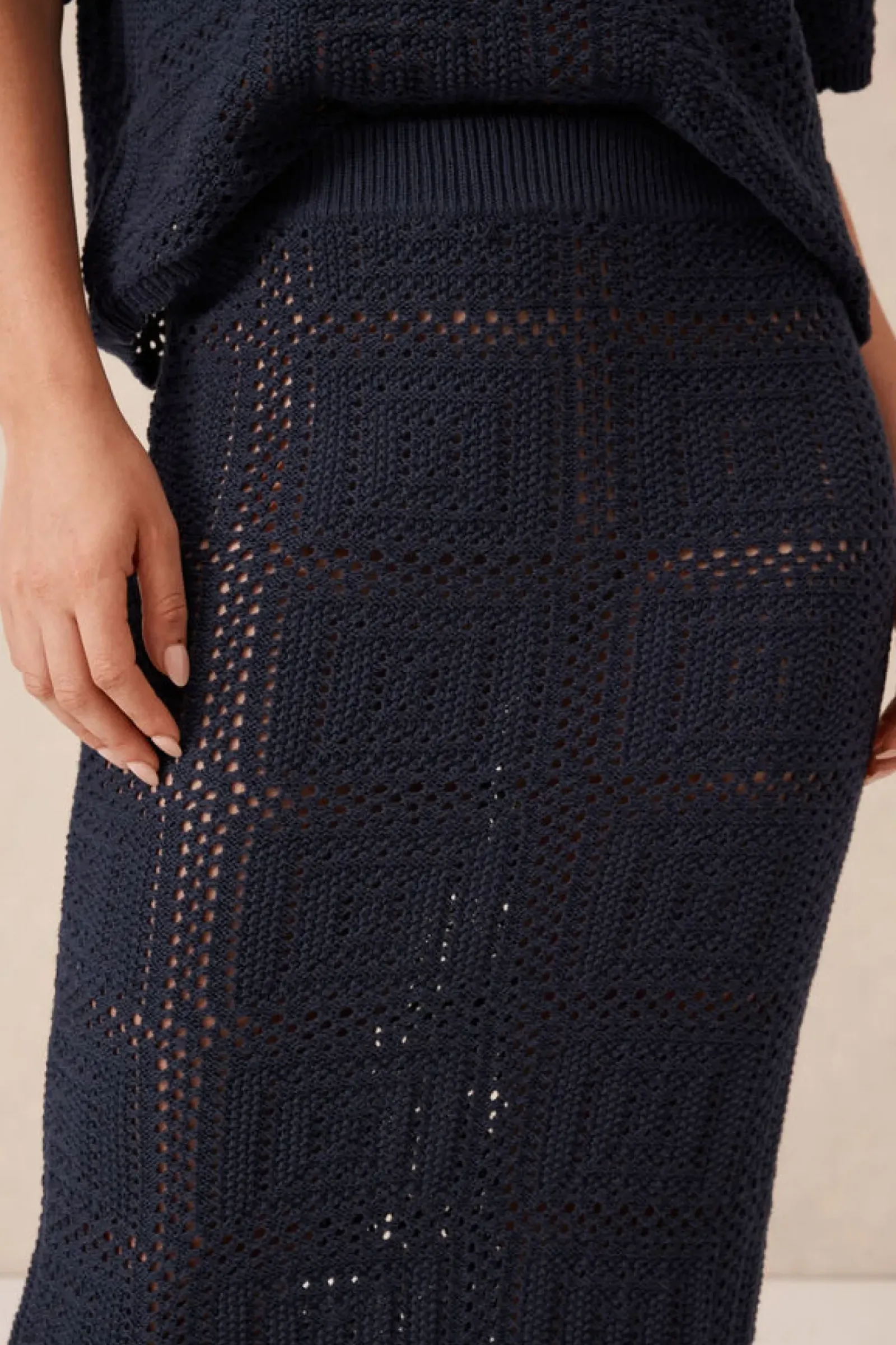 Women Ceres Life Square Knit Midi Skirt - New Navy