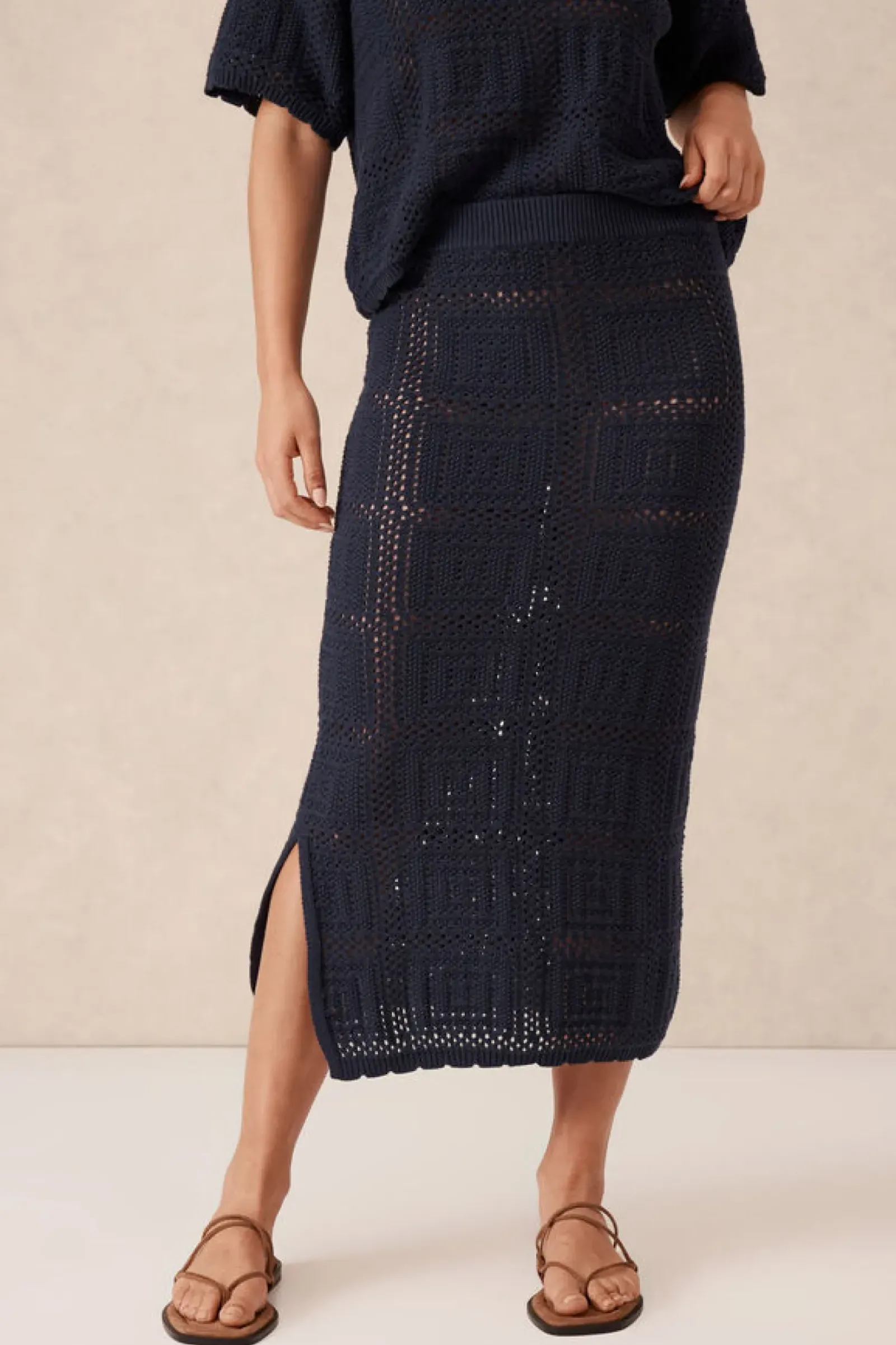 Women Ceres Life Square Knit Midi Skirt - New Navy