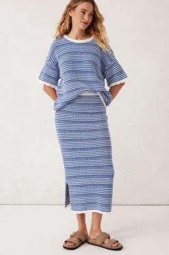 Women Ceres Life Textured Boxy Knit Tee - Summer Blue Stripe