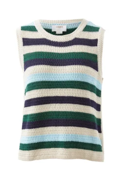 Women Ceres Life Textured Mulit Stripe Knit Tank - Aqua Pine Navy Stripe