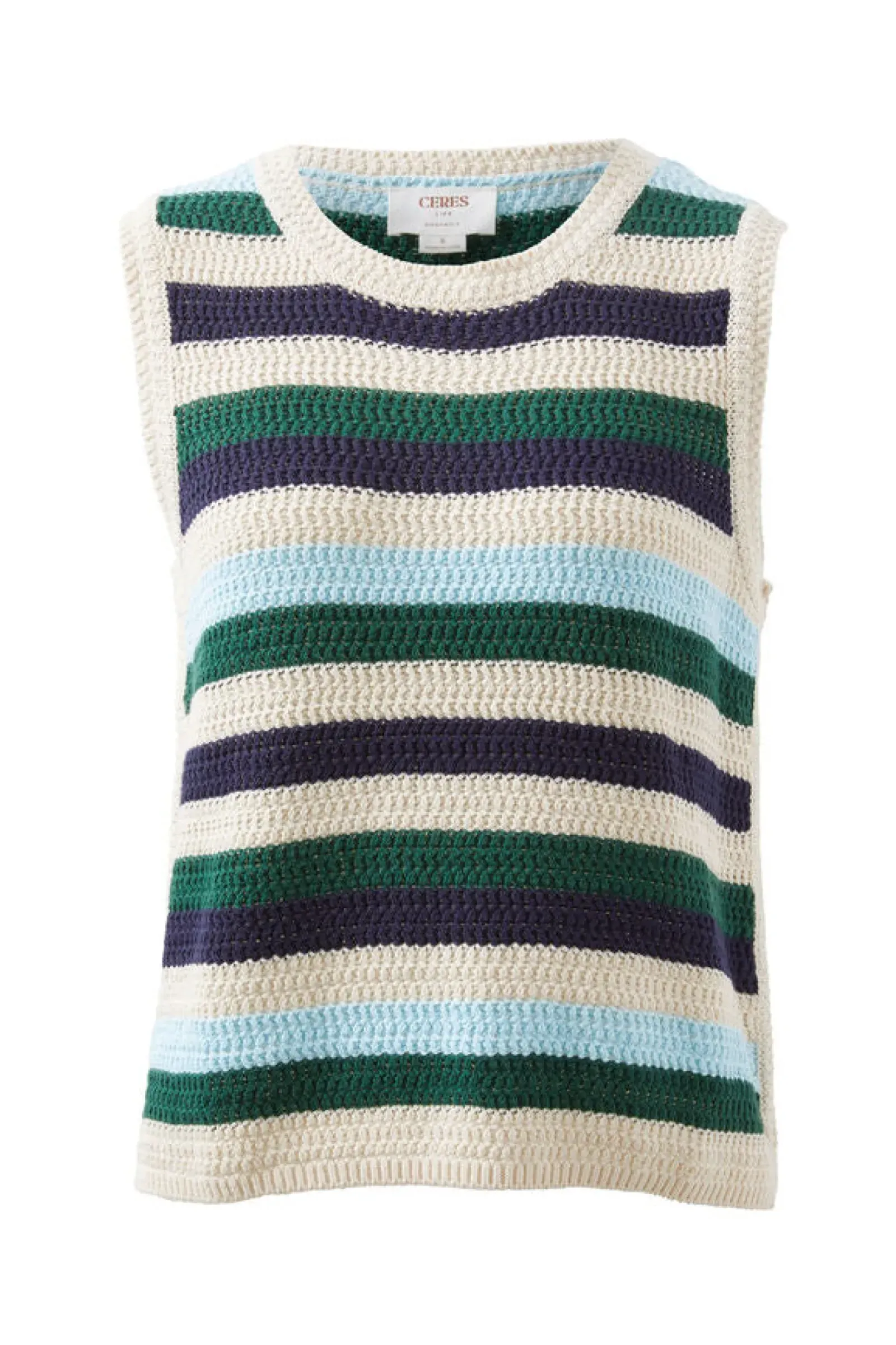 Women Ceres Life Textured Mulit Stripe Knit Tank - Aqua Pine Navy Stripe