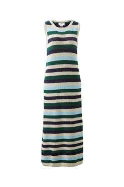 Women Ceres Life Textured Multi Stripe Knit Midi Dress - Aqua Pine Navy Stripe