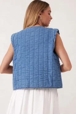 Women Ceres Life Tie Quilted Vest - Worn Blue