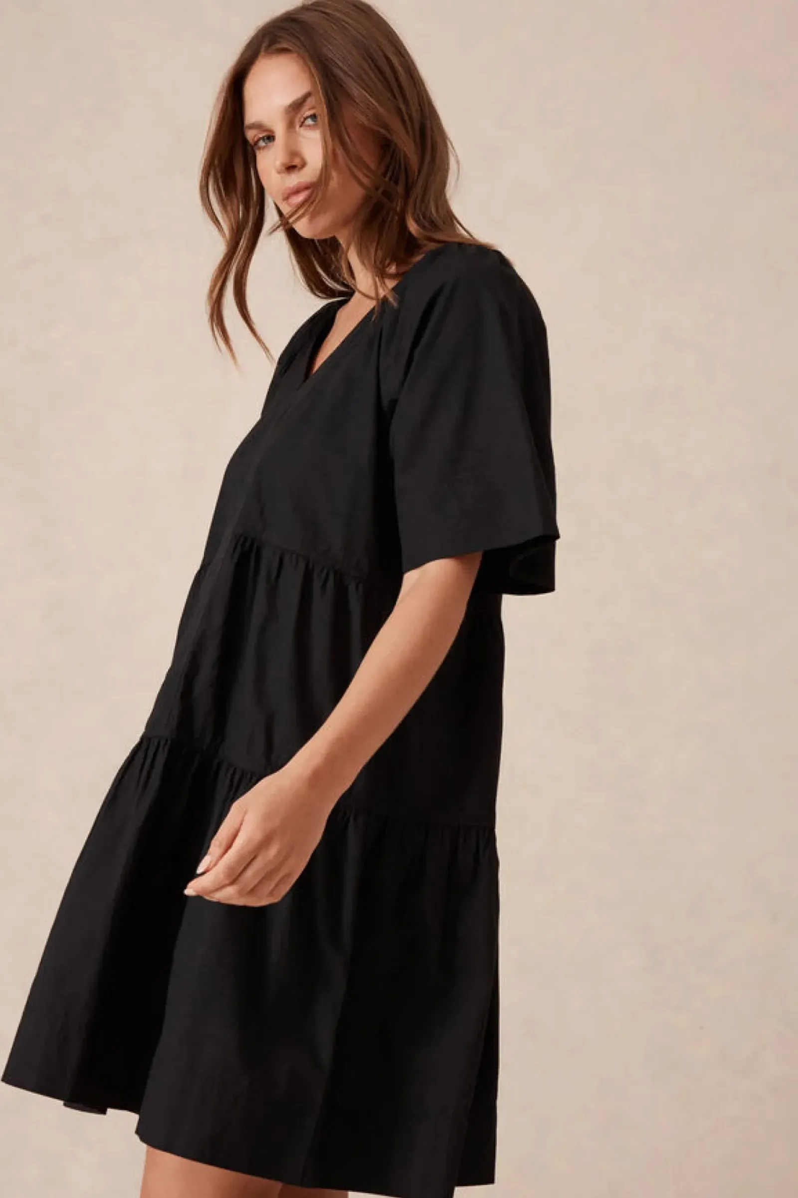 Women Ceres Life Tiered Poplin Mini Dress - Black