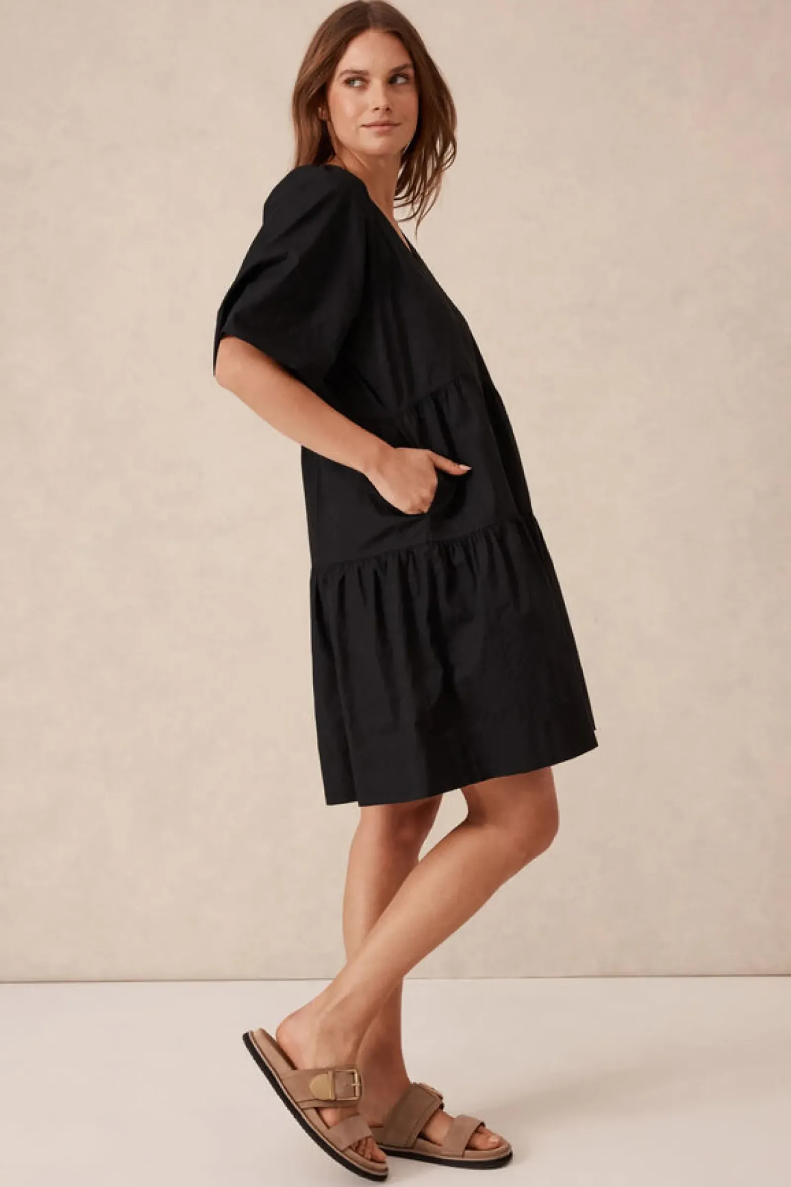 Women Ceres Life Tiered Poplin Mini Dress - Black