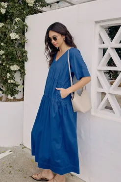 Women Ceres Life Tiered Poplin Midi Dress - Fresh Cobalt