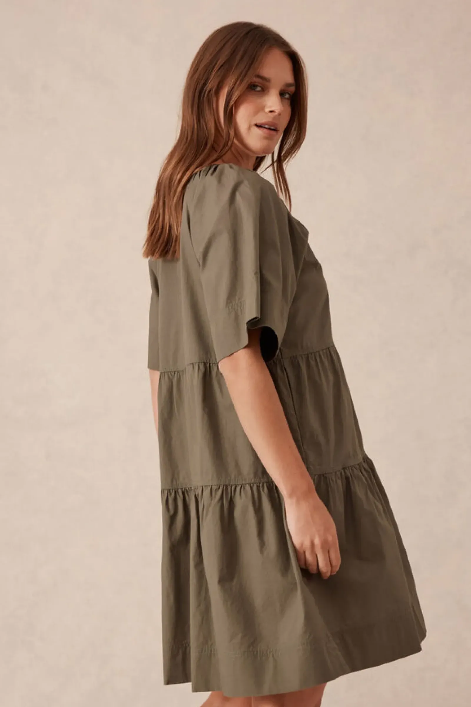 Women Ceres Life Tiered Poplin Mini Dress - Soft Olive