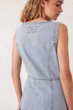 Women Ceres Life V Neck Flared Midi Dress - Worn Blue