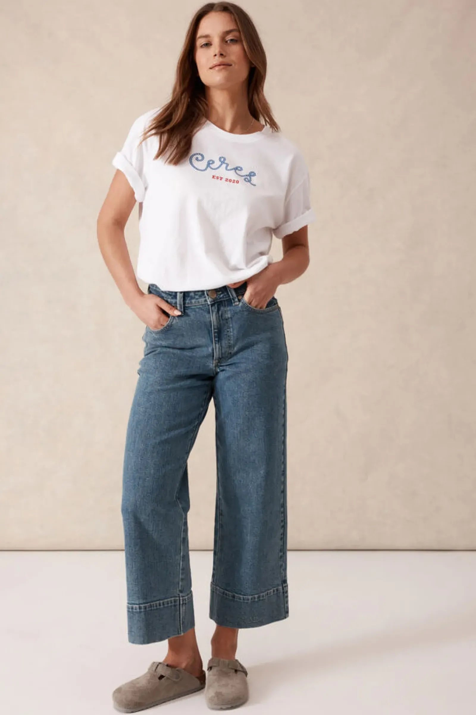 Women Ceres Life Wide Leg Crop Jean - Mid Indigo