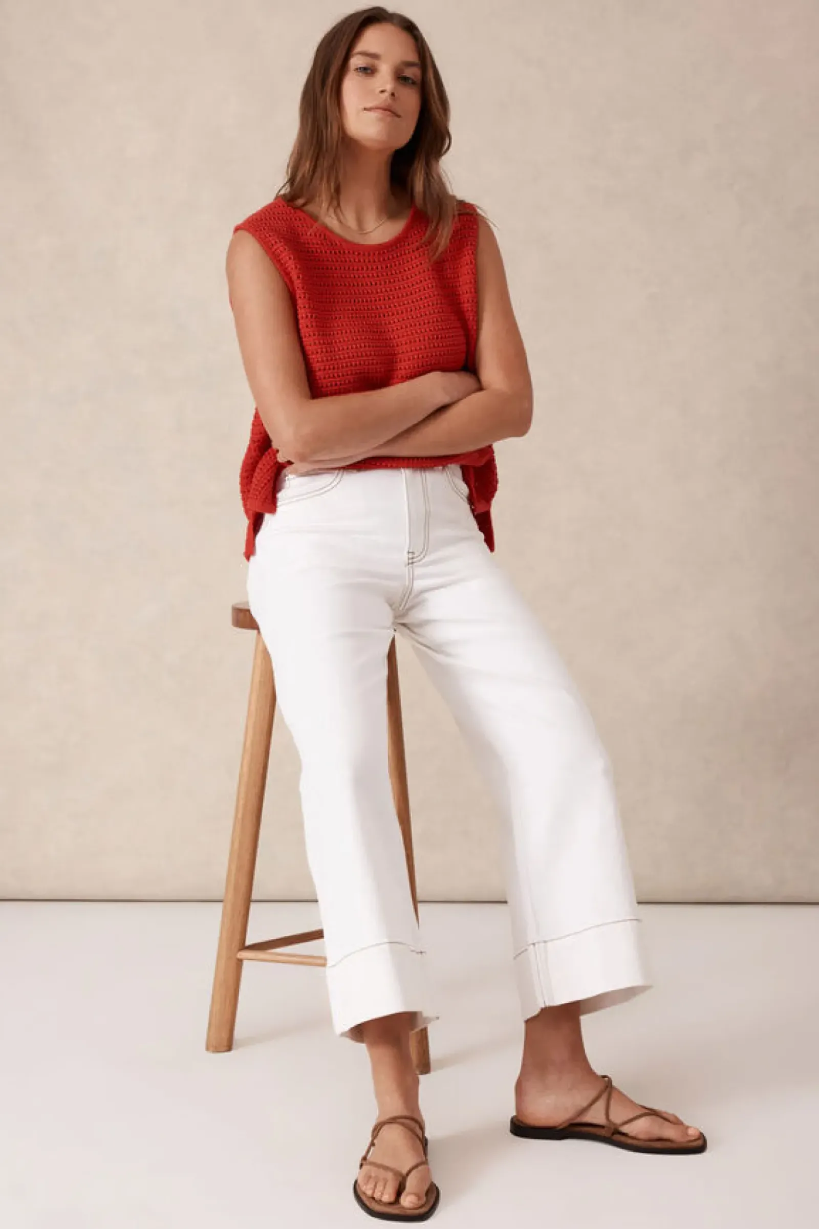 Women Ceres Life Wide Leg Crop Jean - Fresh Ecru