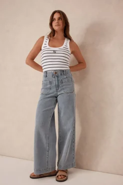 Women Ceres Life Wide Leg Front Pocket Jean - Vintage Blue