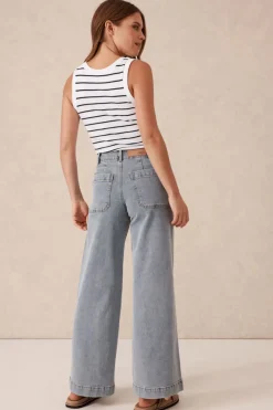 Women Ceres Life Wide Leg Front Pocket Jean - Vintage Blue