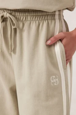 Women Ceres Life Wide Leg Terry Trackpant - Matcha Side Stripe