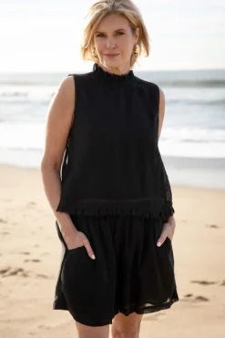 Women Eadie Lifestyle Eadie Nadia Linen Top - Black