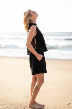 Women Eadie Lifestyle Eadie Nadia Linen Top - Black