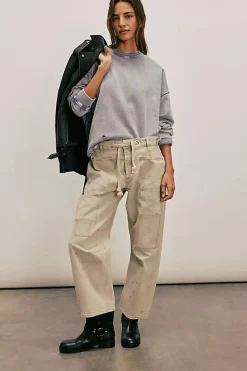 Women Free People Moxie Low Slung Pull On Barrel Jeans - Jetty