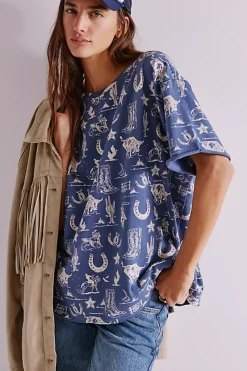 Women Free People Painted Floral Tee - Navy Combo