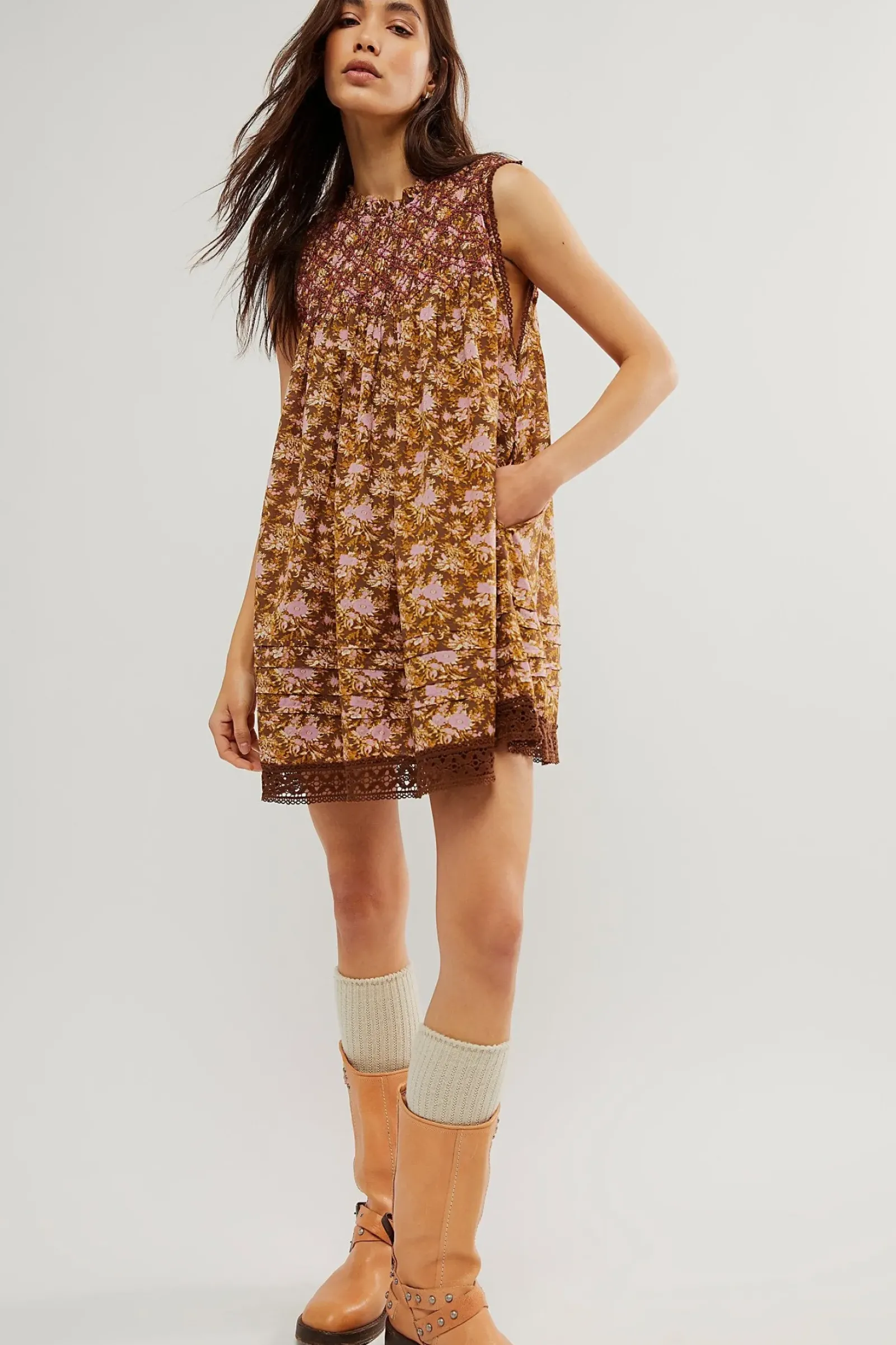 Women Free People Shea Printed Mini - Chocolate Combo