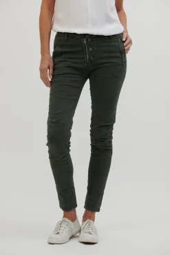 Women Italian Star Button Jean - Military