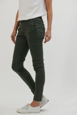 Women Italian Star Button Jean - Military