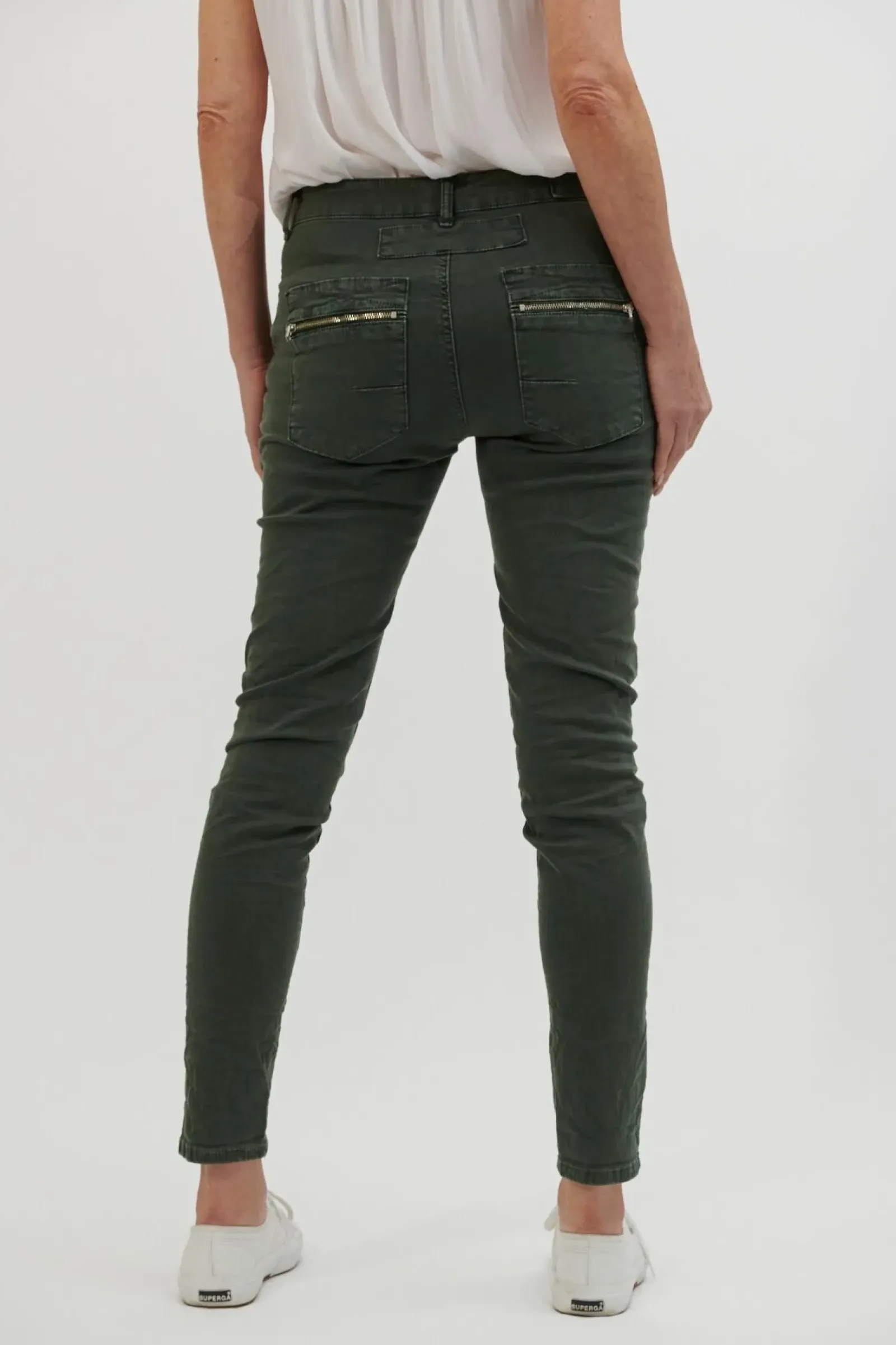 Women Italian Star Button Jean - Military